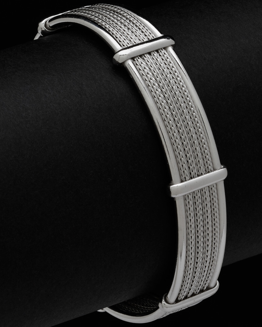 Italian Silver Multi-strand Weaved Wheat Chain Cuff In Silver