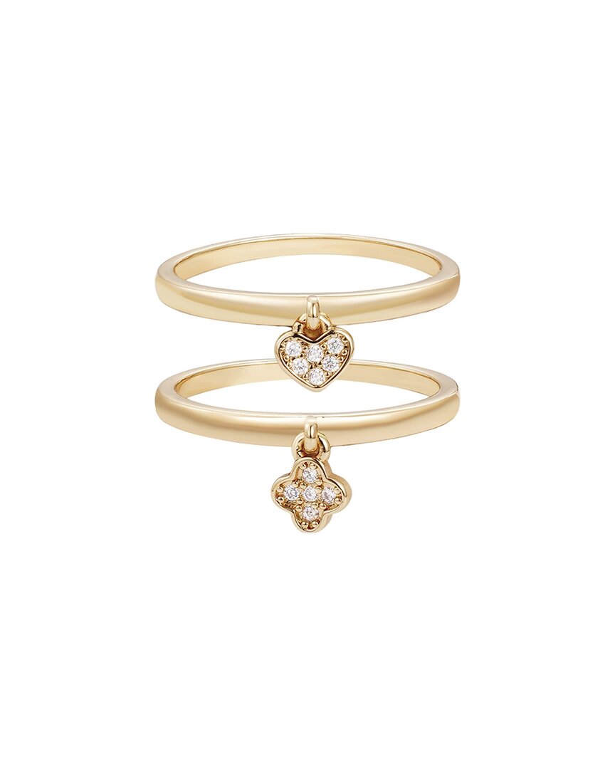 Adornia Gold Cubic Zirconia Dangling Heart And Clover Ring Set In Gold
