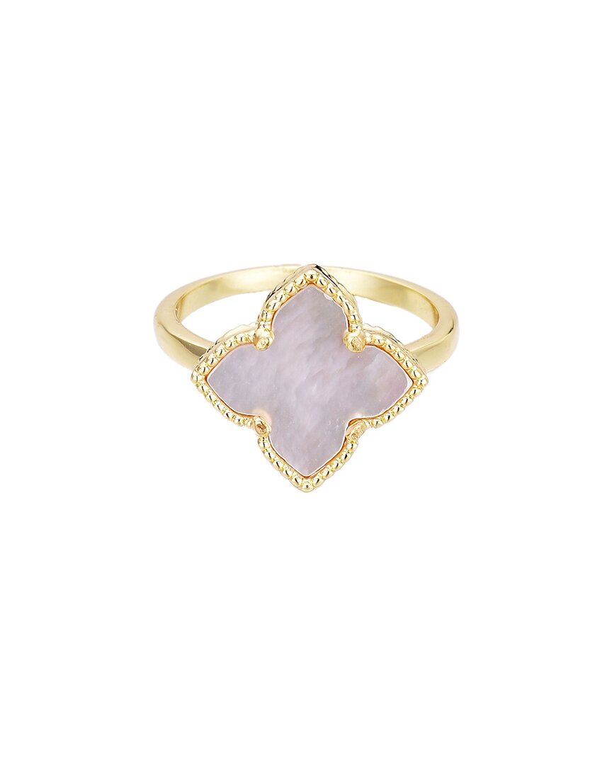Adornia 14k Gold Plated White Mother Of Pearl Flower Ring In Gold