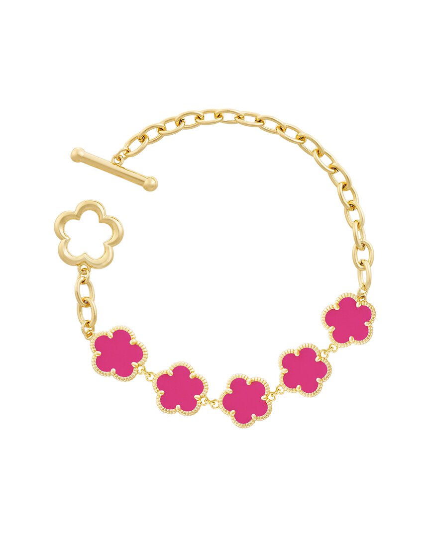 Jankuo Flower 14k Plated Synthetic Fuchsia Color Stone T-bar Bracelet