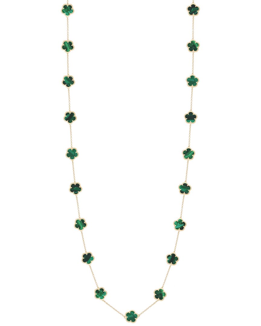 Jankuo Flower 14k Plated Synthetic Emerald Stone Double Layer Necklace