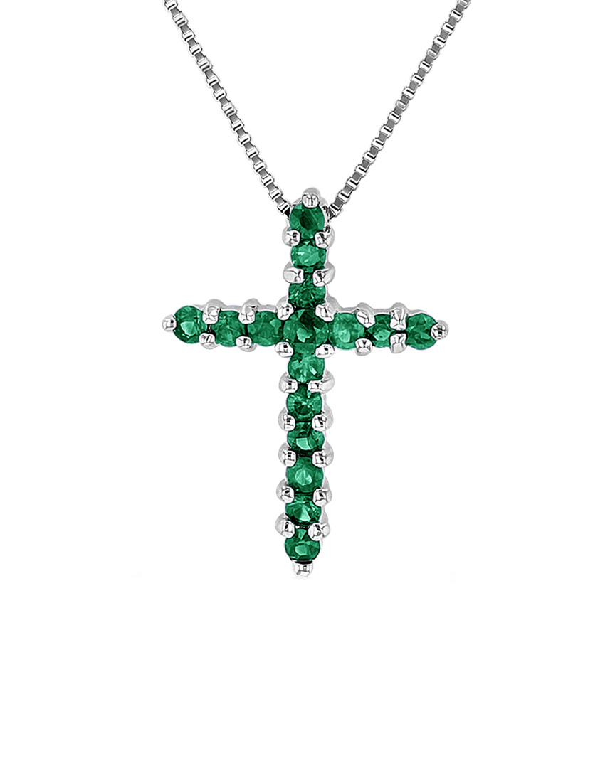 Suzy Levian 14k 0.30 Ct. Tw. Emerald Cross Pendant Necklace
