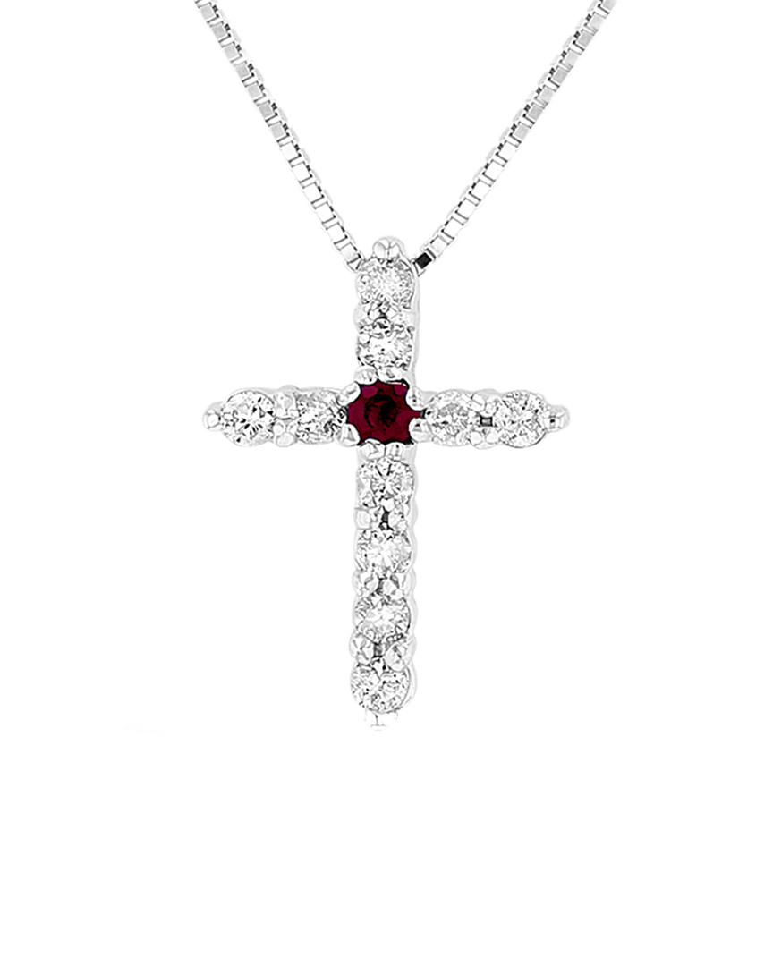 Suzy Levian 14k 0.18 Ct. Tw. Diamond & Ruby Cross Pendant Necklace