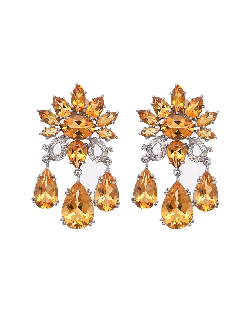 Arthur Marder Fine Jewelry Silver 0.32 Ct. Tw. Diamond & Citrine Earrings In Brown