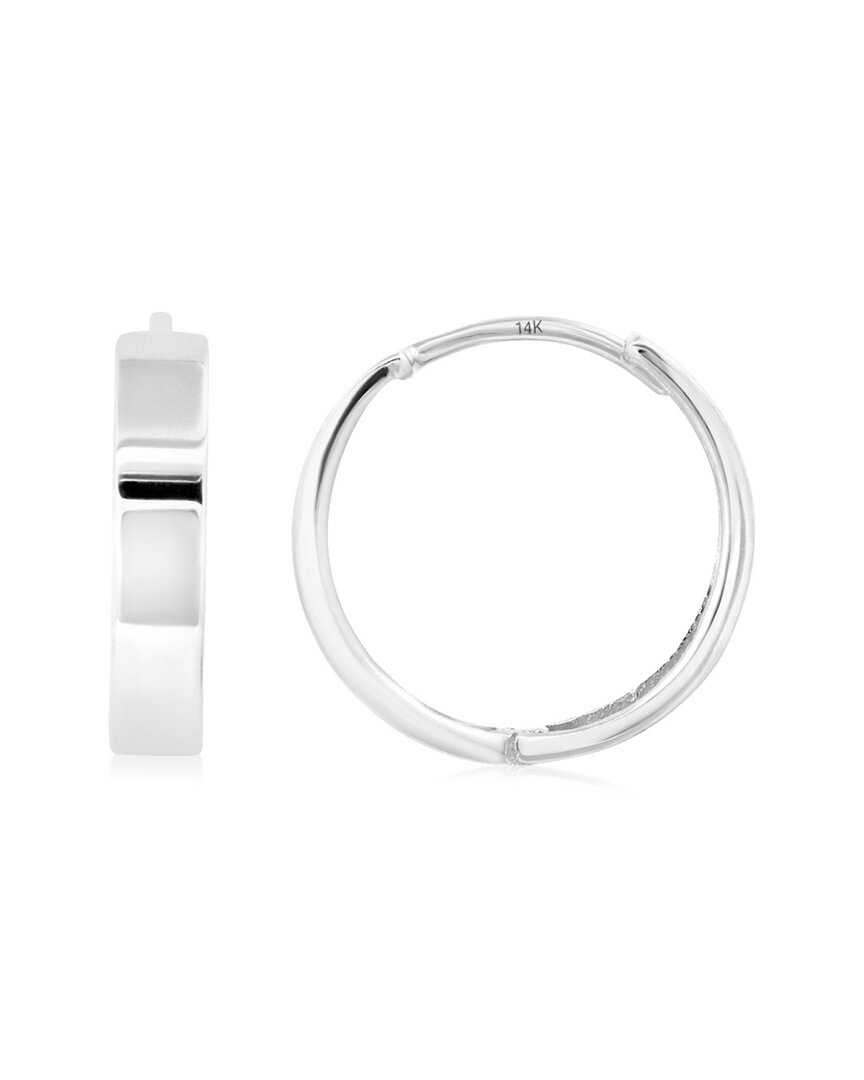 Maxcolor 14k Yellow Gold 14mm Flat Style Huggie Hoop Earrings With Hidden Post Hinged Closure In Metallic