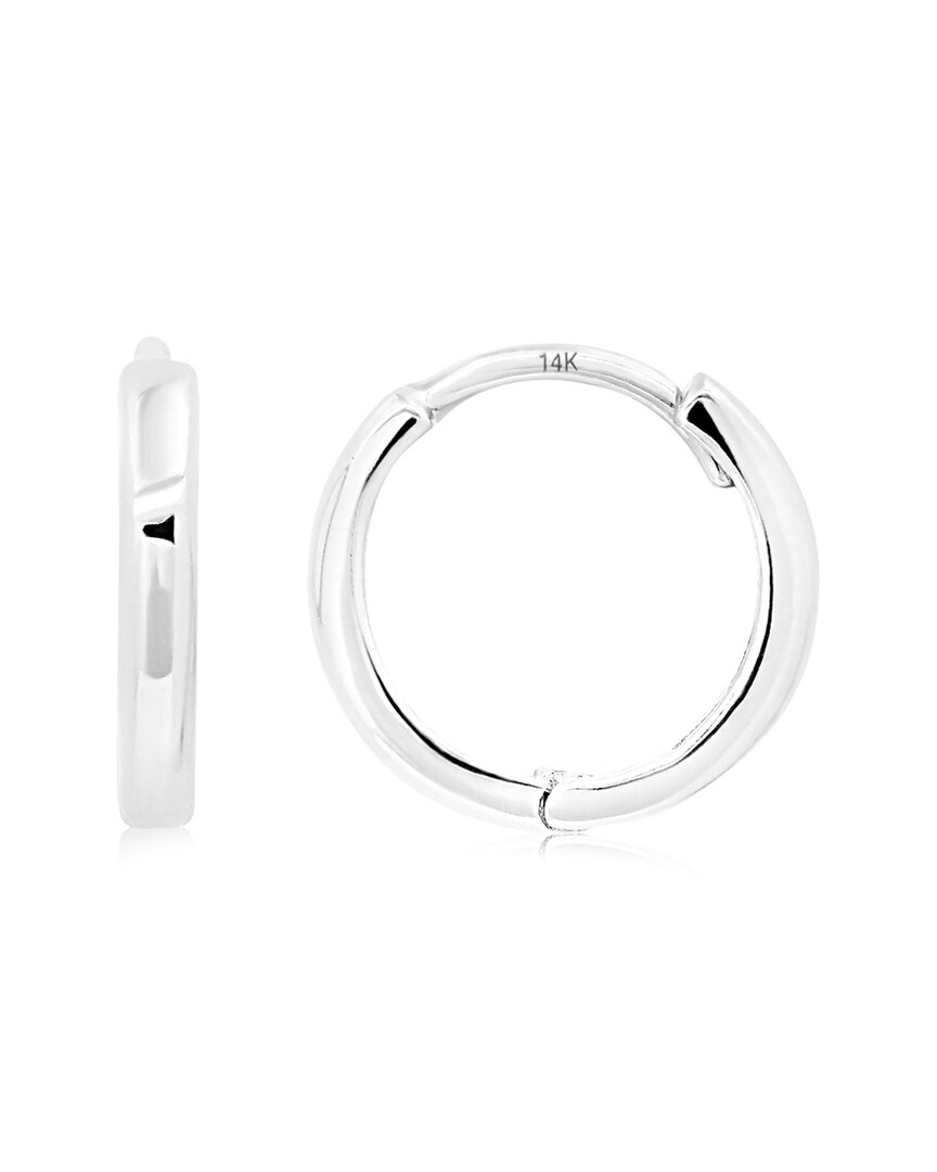 Maxcolor 14k Yellow Gold 10mm Domed Style Huggie Hoop Earrings With Hidden Post Hinged Closure In Silver