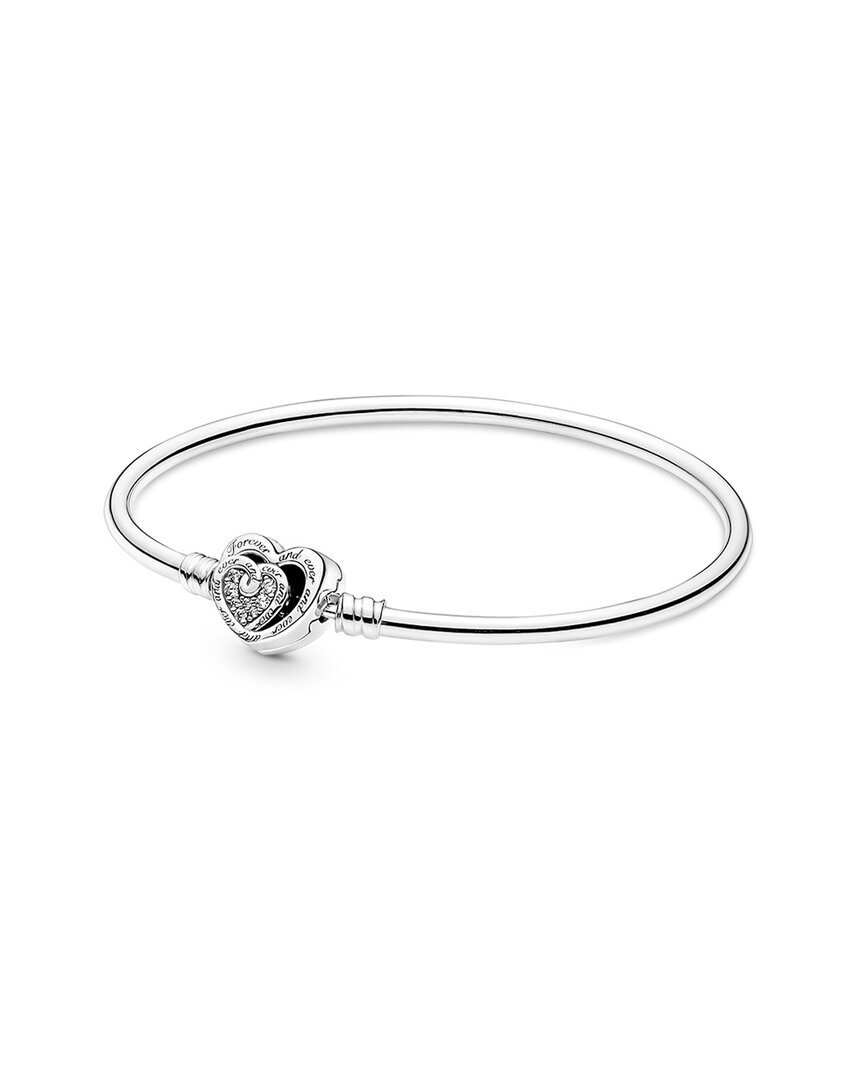 Pandora Moments Silver Cz Heart Bangle Bracelet