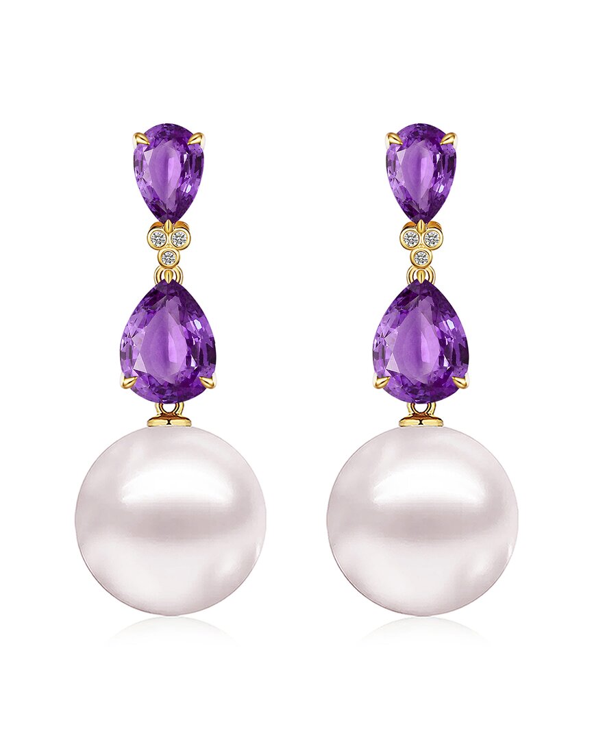 Kai Fine Jewelry 14k 4.03 Ct. Tw. Diamond & Amethyst & 12-13 Mm Pea In Purple