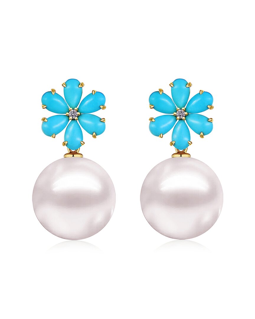 Kai Fine Jewelry 14k 2.43 Ct. Tw. Diamond & Turquoise & 12-13 Mm Pe In Blue