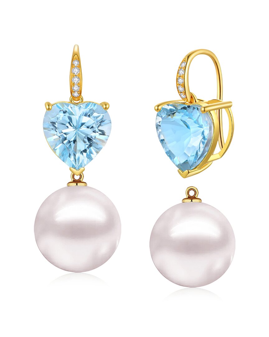 Kai Fine Jewelry 14k 9.85 Ct. Tw. Diamond & Blue Topaz & 12-13 Mm P In White