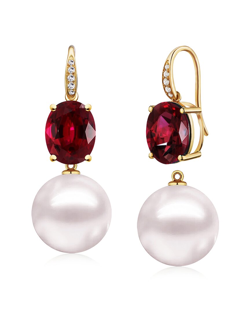 Kai Fine Jewelry 14k 7.45 Ct. Tw. Diamond & Garnet & 12-13 Mm Pearl