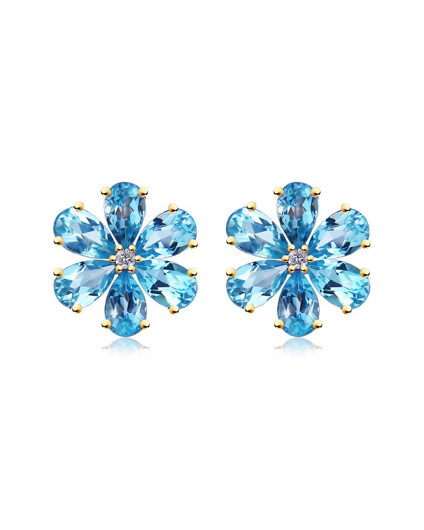 Kai Fine Jewelry 14k 3.03 Ct. Tw. Diamond & Blue Topaz Stud Earring In Blue