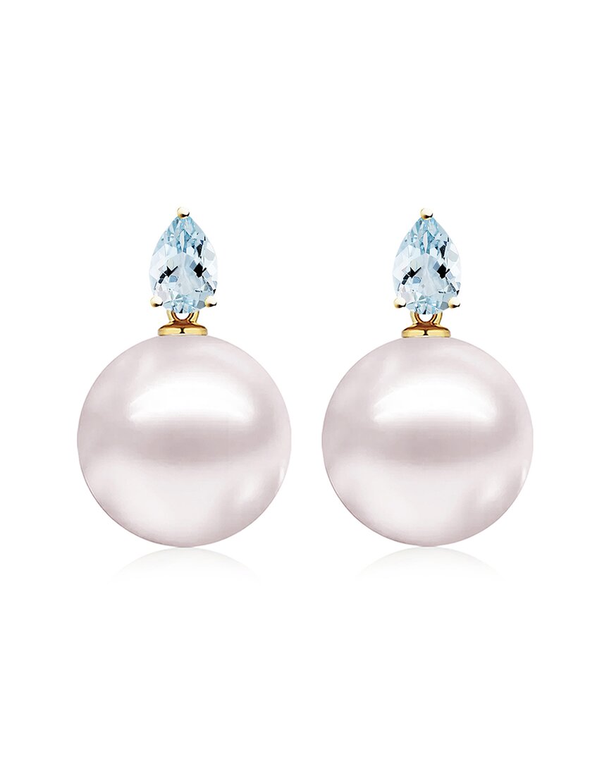 Kai Fine Jewelry 14k 0.80 Ct. Tw. Aquamarine & 8-8.5mm Pearl Drop Earrings