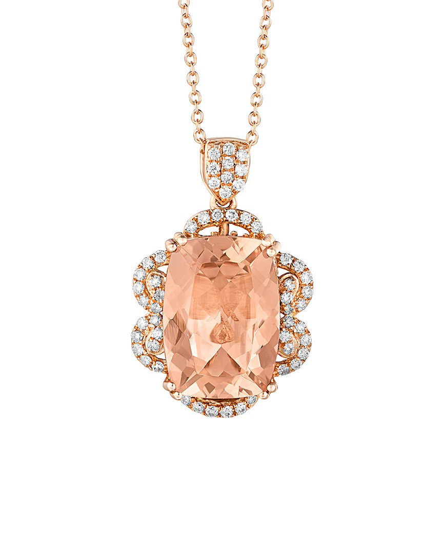 Le Vian 18k Rose Gold 5.55 Ct. Tw. Diamond & Peach Morganite Pendant Necklace