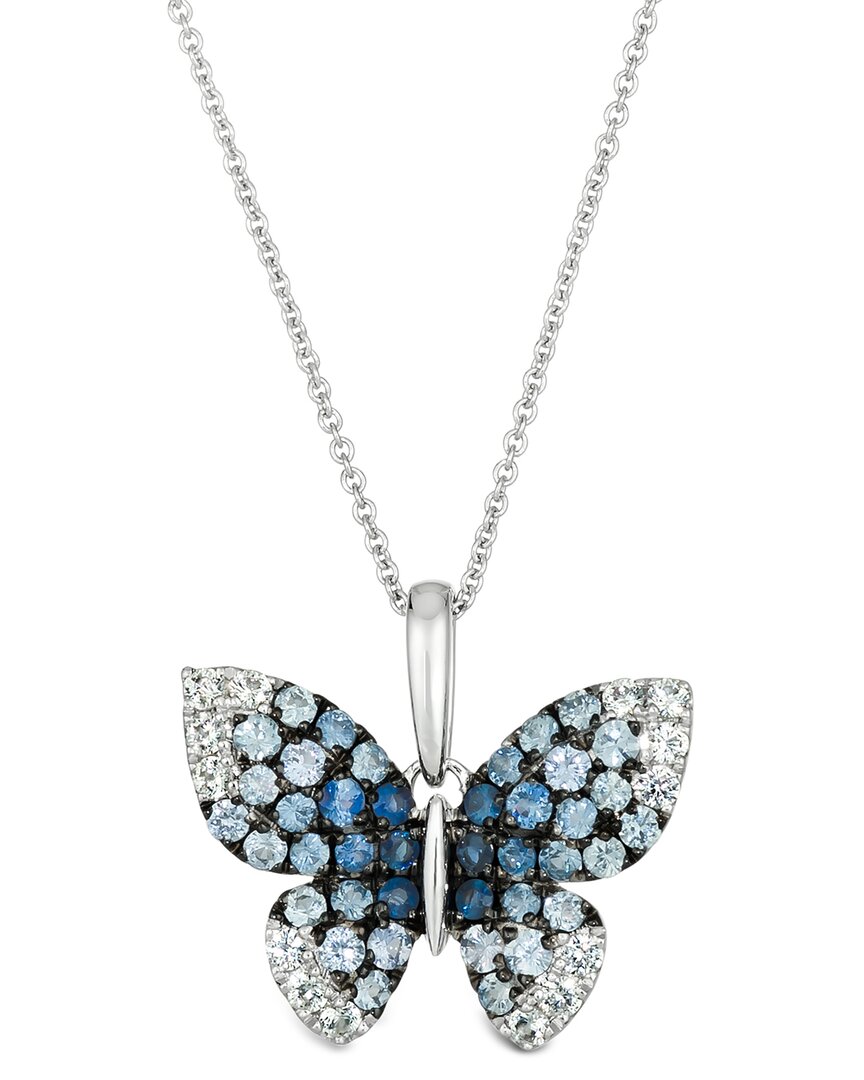 Le Vian Denim Ombre (7/8 Ct. T.w.) & White Sapphire (1/3 Ct. T.w.) Butterfly Pendant Necklace In 14k White G In Metallic
