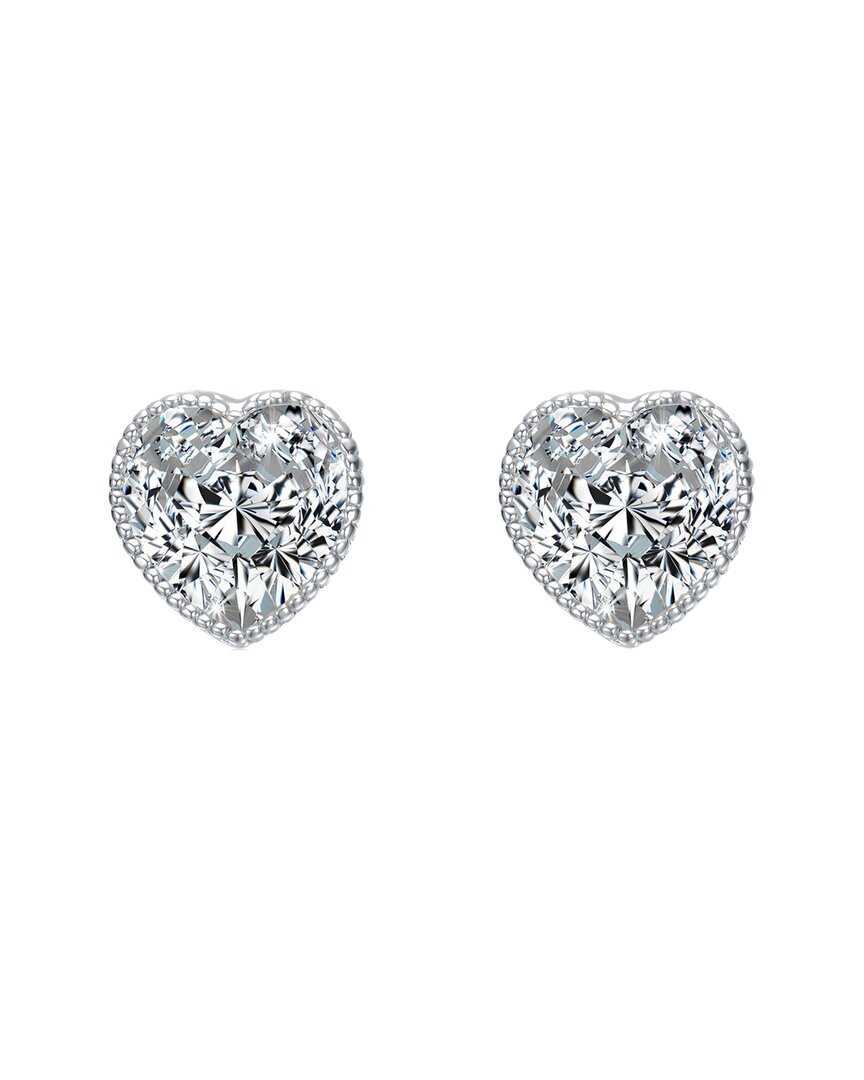 Rachel Glauber Heart Bezel Set Clear Cubic Zirconia Stud Earrings