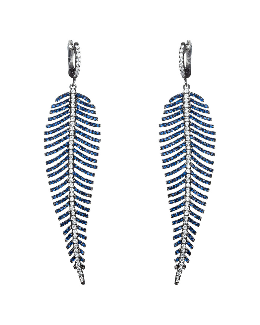Eye Candy La Luxe Collection Rhodium Plated Cz Feather Drop Earrings