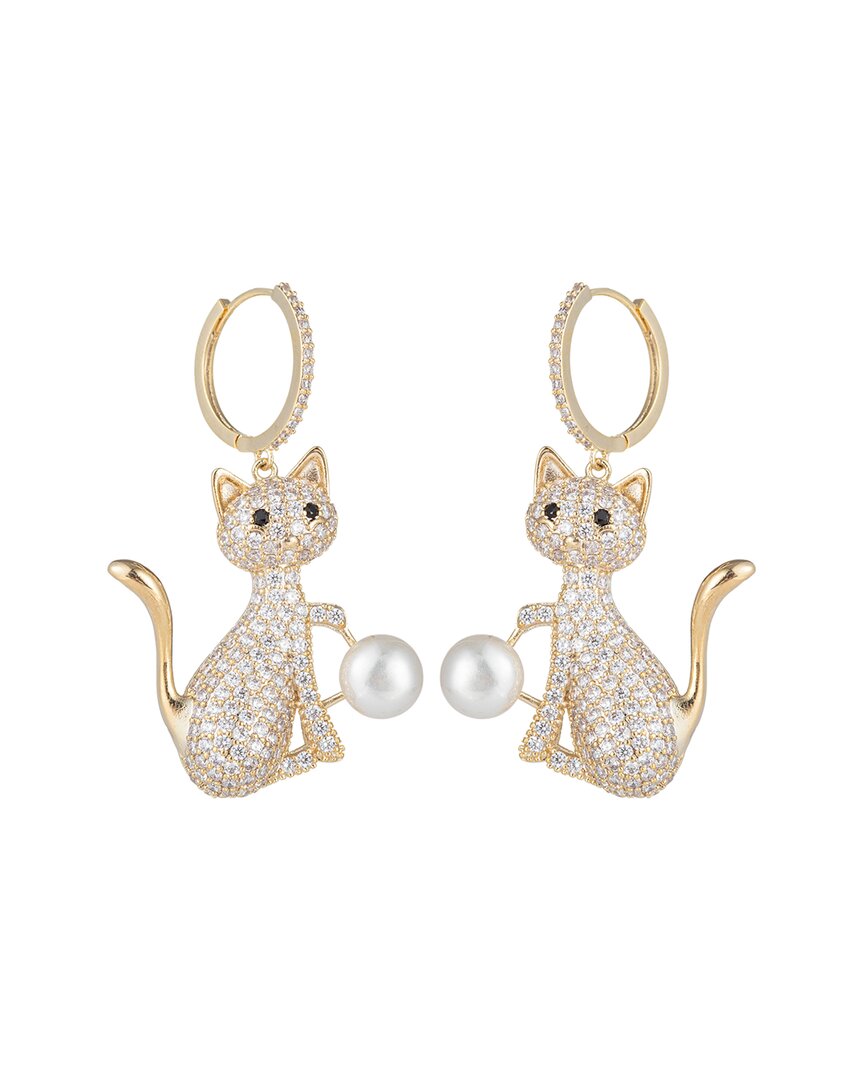 Eye Candy La Luxe Collection 18k Plated 6mm Pearl Cz Cat Earrings