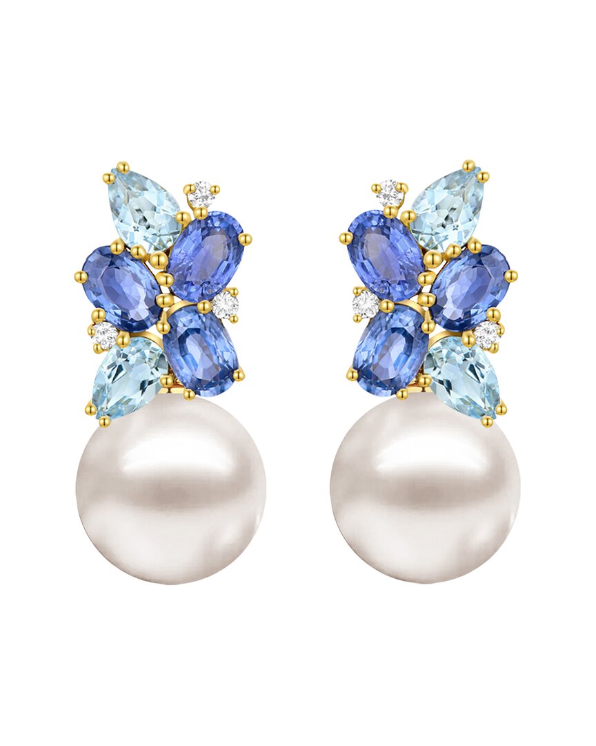 Nina Zhou Jewelry 18k 5.80 Ct. Tw. Diamond & Gemstone & 12-13mm Pearl Drop Earrings In Multi