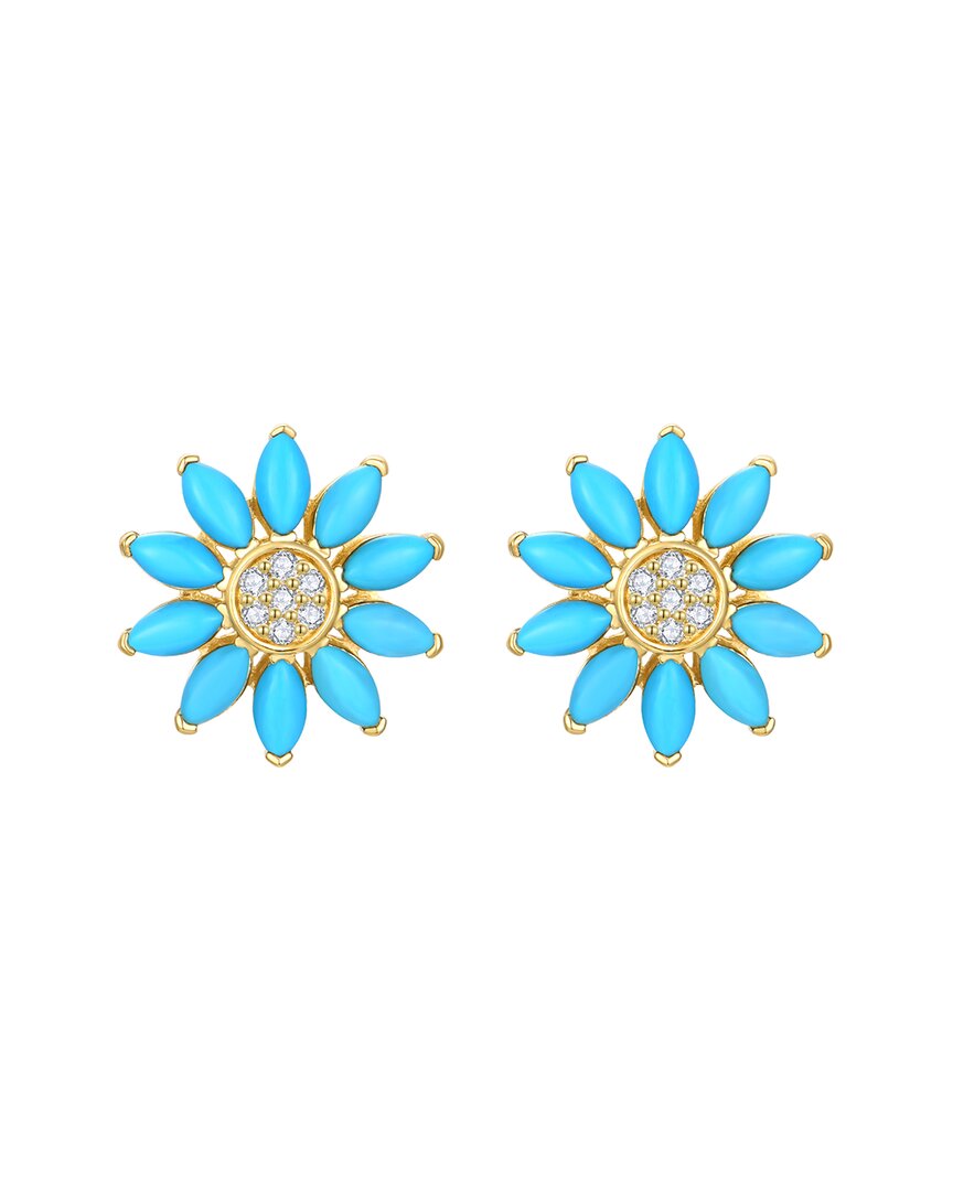 Nina Zhou Jewelry 14k 2.77 Ct. Tw. Diamond & Turquoise Stud Earrings In Blue
