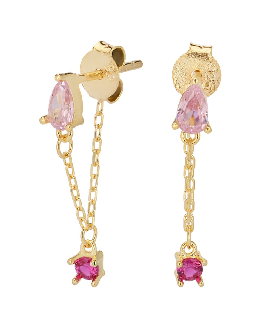 Gabi Rielle 14k Over Silver 3.00 Ct. Tw. Pink Sapphire Chain Earrings In Gold