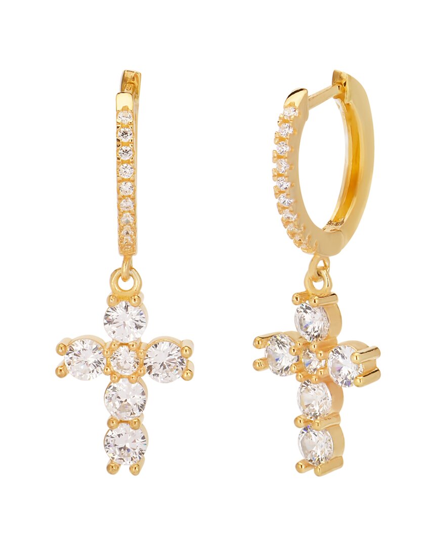 Gabi Rielle 14k Over Silver Cz Cross Charm Earrings In Gold