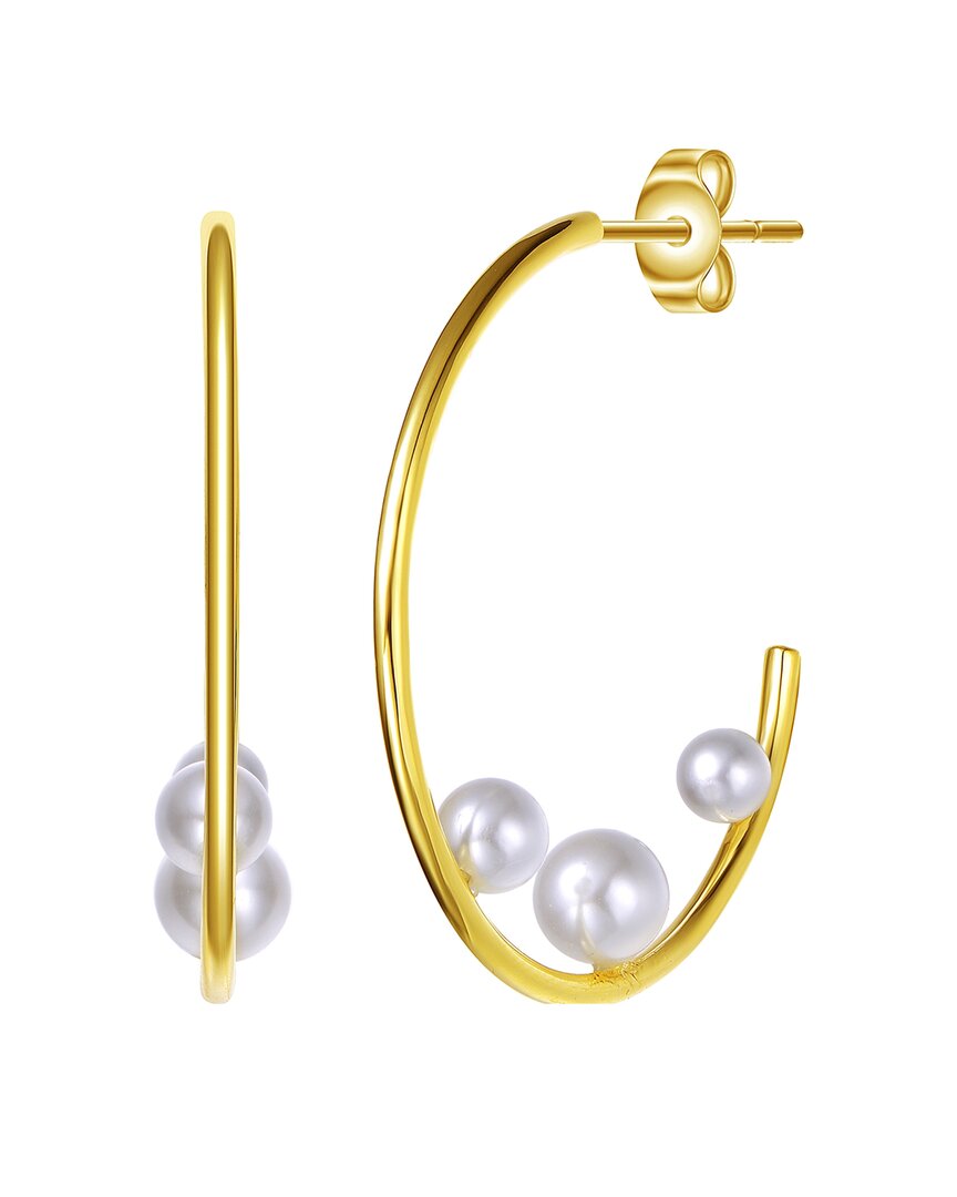 Rachel Glauber 14k Plated 5-7mm Faux Pearl Open Hoops