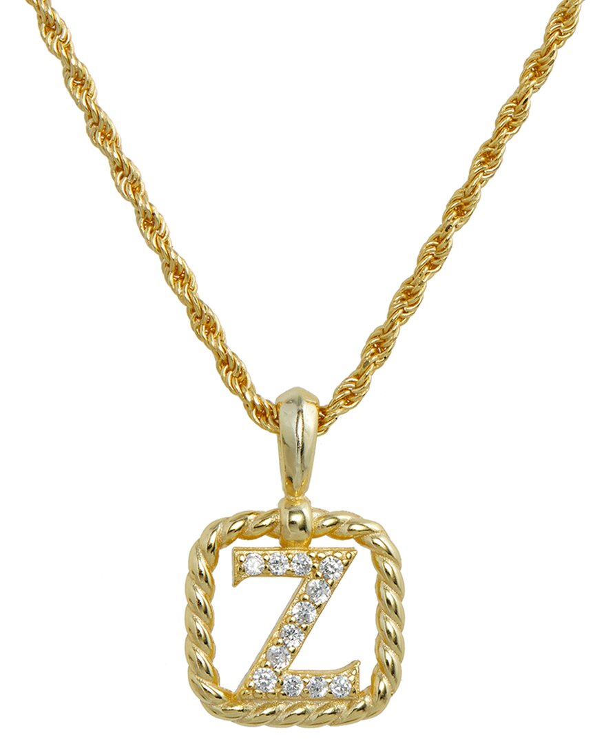 Savvy Cie 18k Over Silver Cz Initial Necklace In Brown