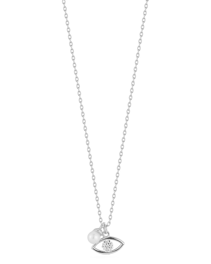Sphera Milano Silver 3.5 Mm Freshwater Pearl Cz Eye Necklace