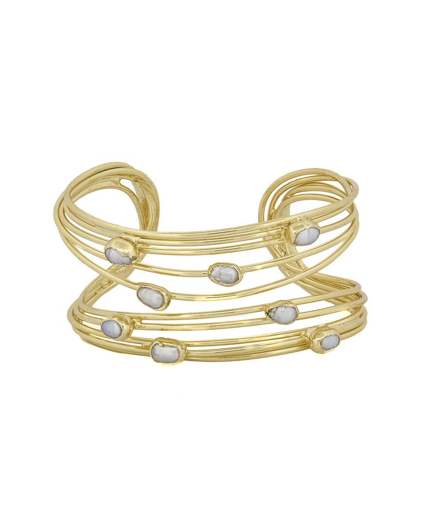 Ebru Jewelry Pearl Collection Plated 0.27in Pearl Cuff Bracelet