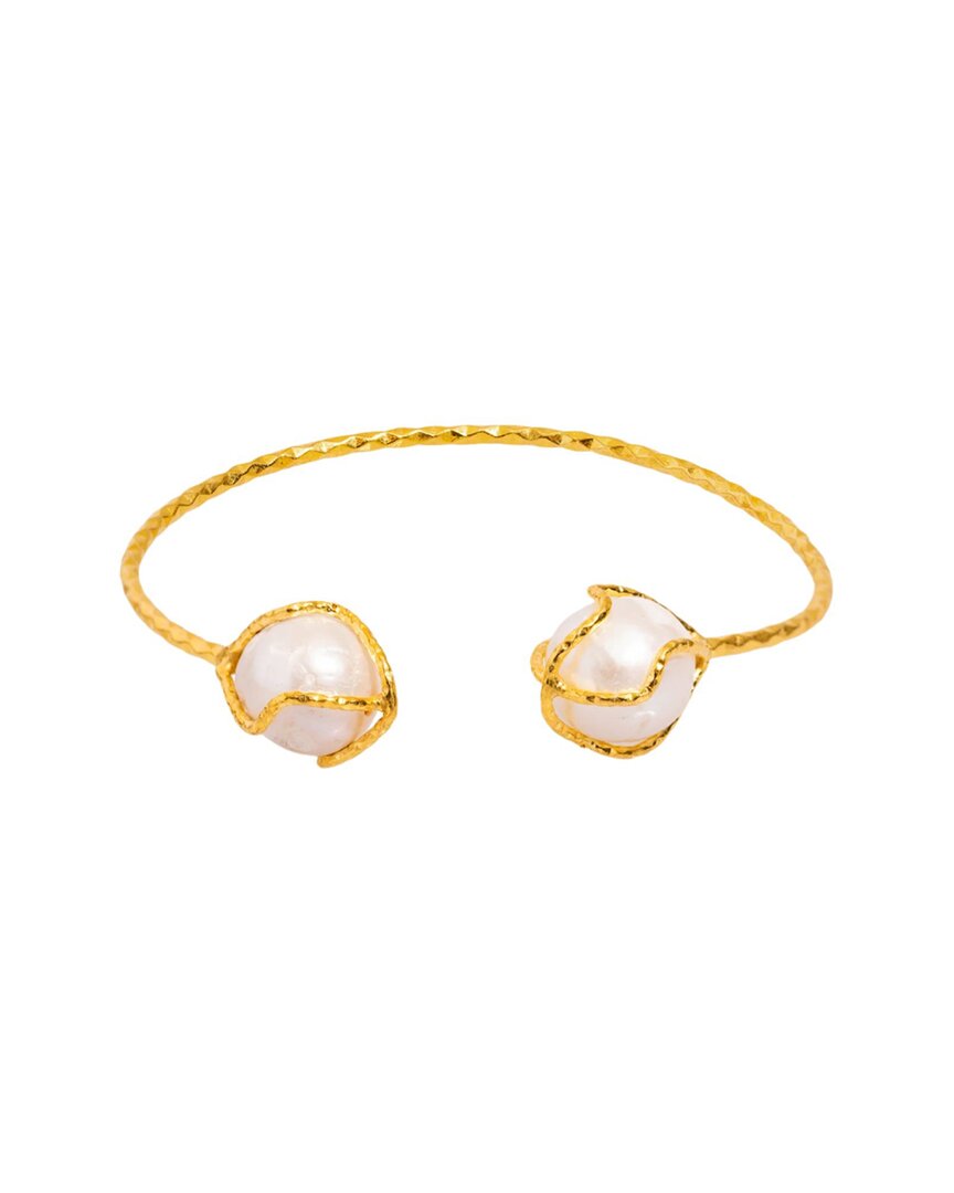 Ebru Jewelry Cleopatra Plated 0.5in Pearl Cuff Bracelet In Gold