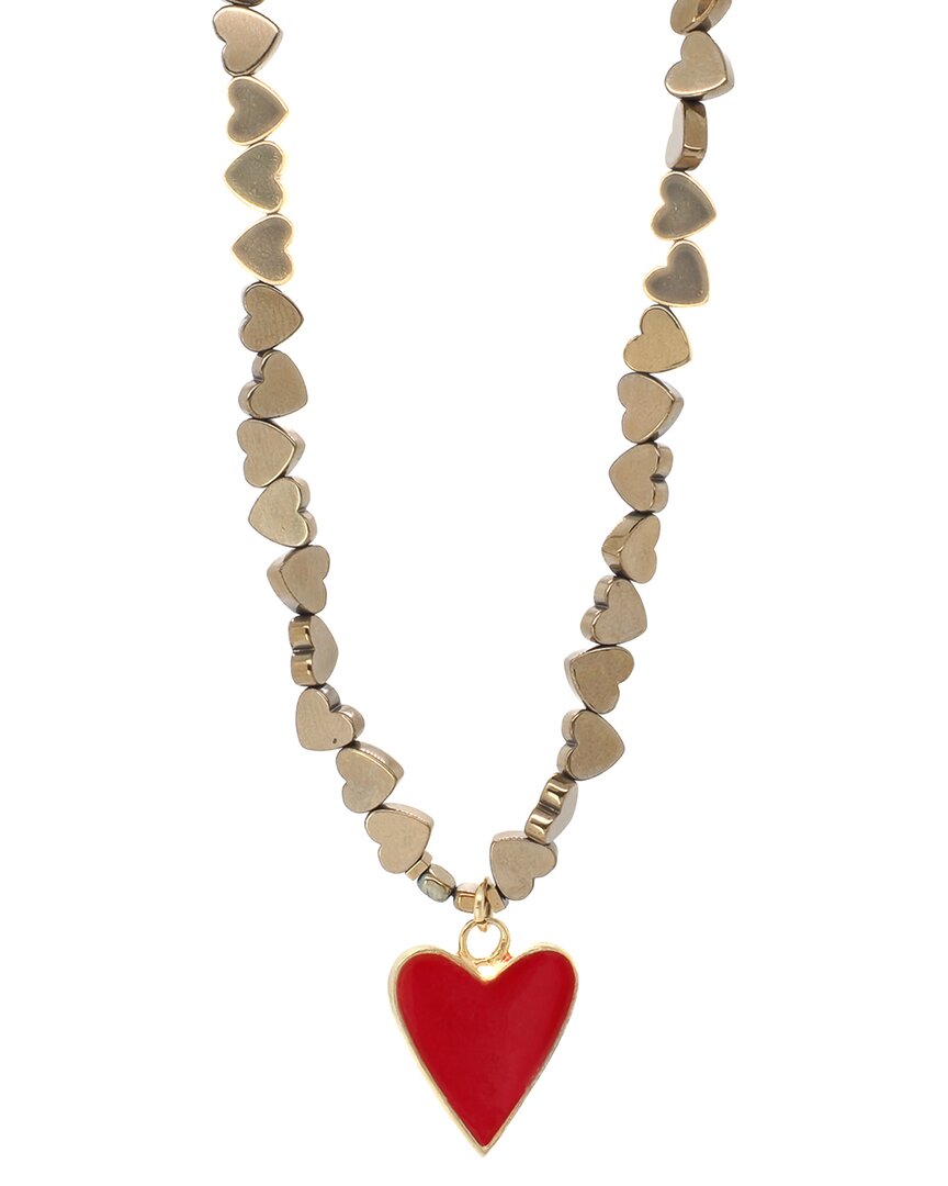 Ebru Jewelry Love Plated Hematite Beaded Necklace In Gold