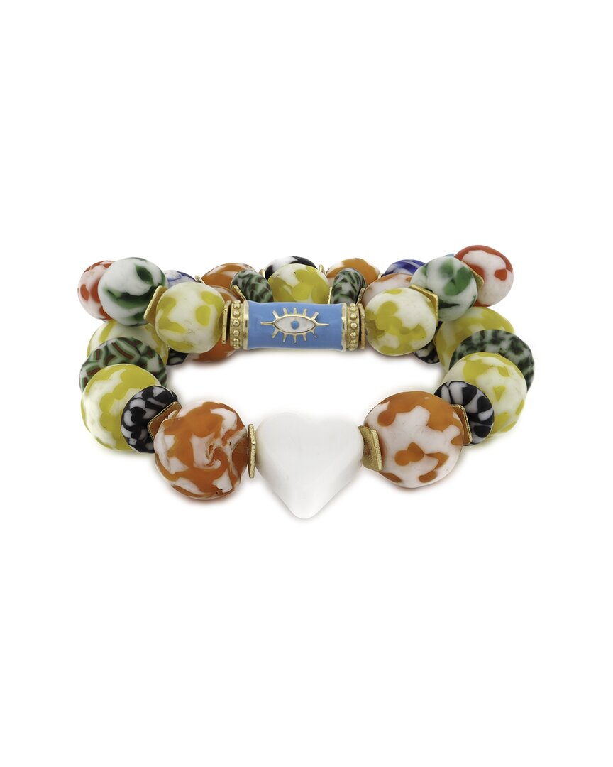 Ebru Jewelry One Of A Kind Silver Beaded Bracelet In Green