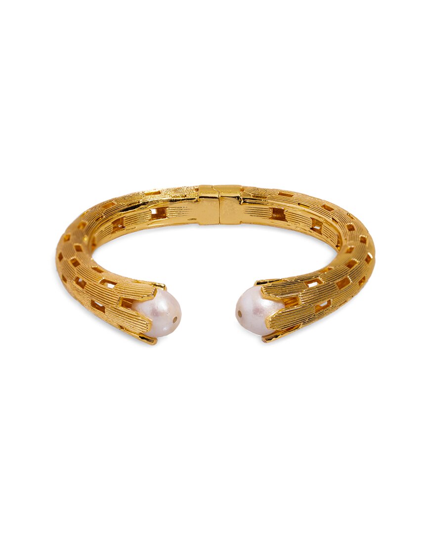Ebru Jewelry Cleopatra Plated 0.4in Pearl Cuff Bracelet In Gold