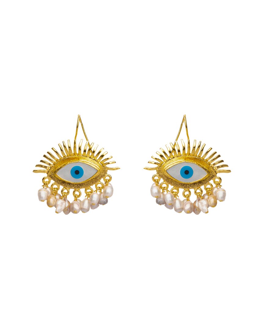 Ebru Jewelry Pearl Collection Plated Dangle Earrings In Gold