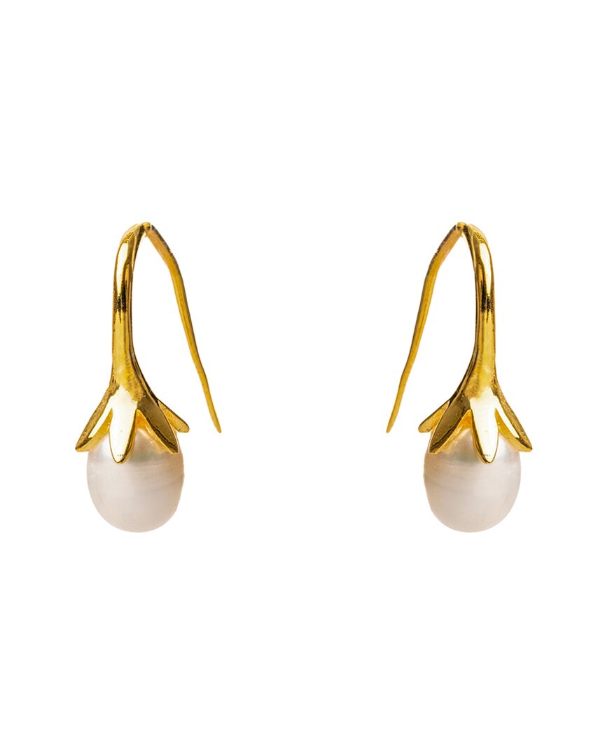 Ebru Jewelry Pearl Collection Silver 0.4mm Pearl Drop Down Earrings In Gold