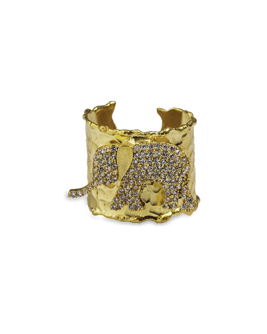 Ebru Jewelry Protection & Luck Plated Cz Cuff Ring In Gold
