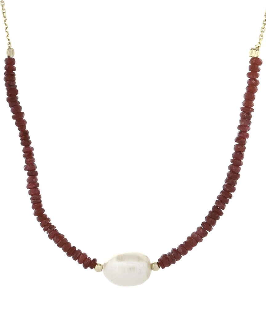 Ebru Jewelry 14k Ruby & 0.35mm Pearl Minimalist Necklace In Brown
