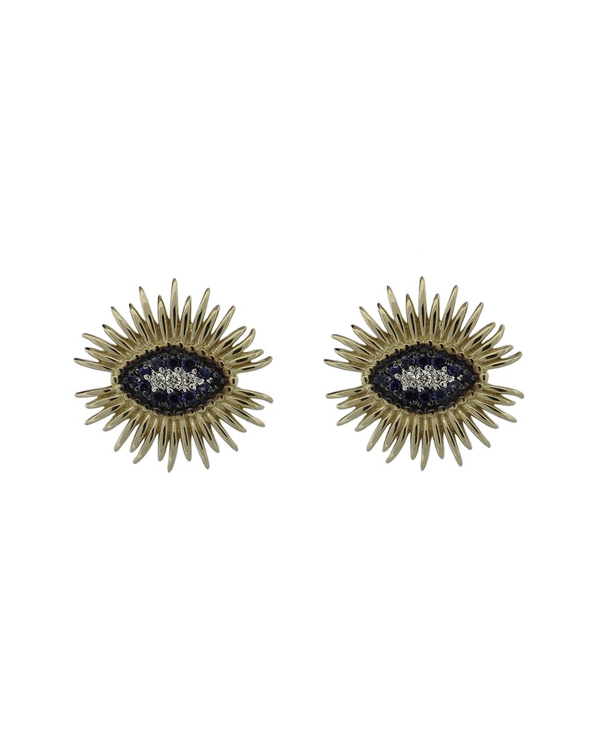 Ebru Jewelry 14k 0.16 Ct. Tw. Diamond & Sapphire Stud Earrings In Metallic