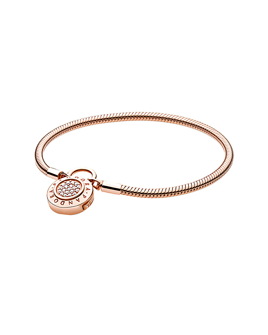 Shop Pandora Rose Charm Carrier Moments 14k Rose Gold Pave Snake Chain Bracelet