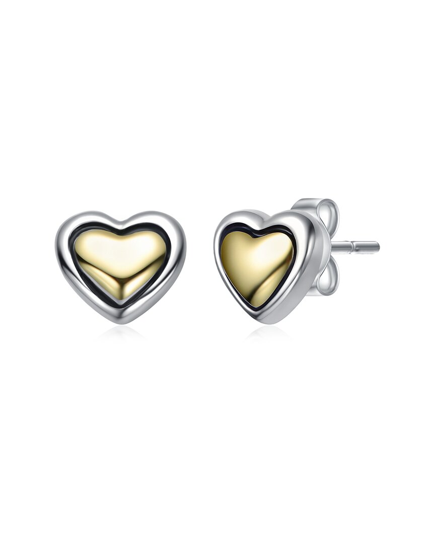 Rachel Glauber Two-tone Sleek Heart Stud Earrings In Metallic