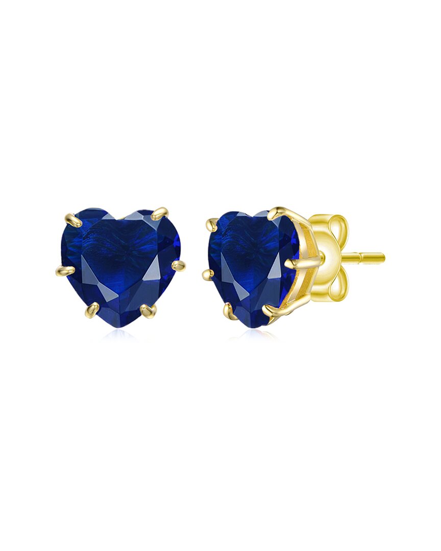 Rachel Glauber Heart-shaped Colored Cubic Zirconia Stud Earrings In Blue