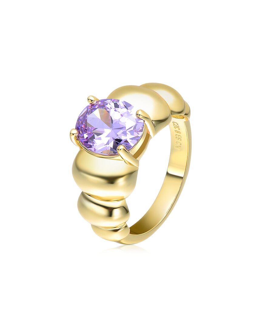 Rachel Glauber 14k Gold Plated With Amethyst Cubic Zirconia Cocktail Ring In Gold