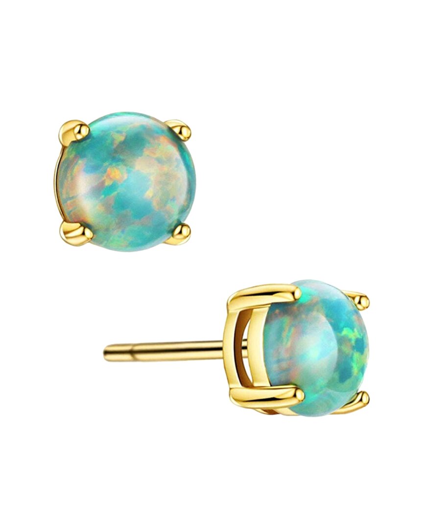Liv Oliver 18k Gold Green Opal Stud Earrings