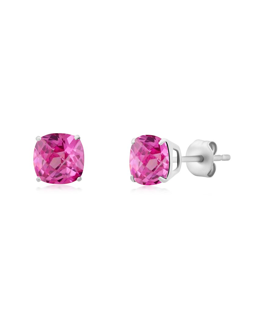 Maxcolor Silver 2.10 Ct. Tw. Lab-grown Pink Sapphire Studs