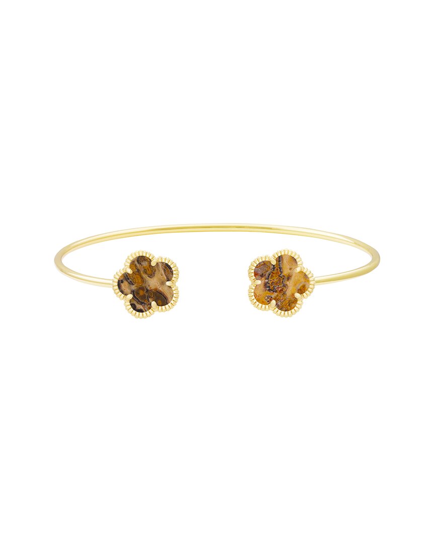 Jankuo Flower 14k Plated Leoparskin Jasper Cuff Bracelet In Gold