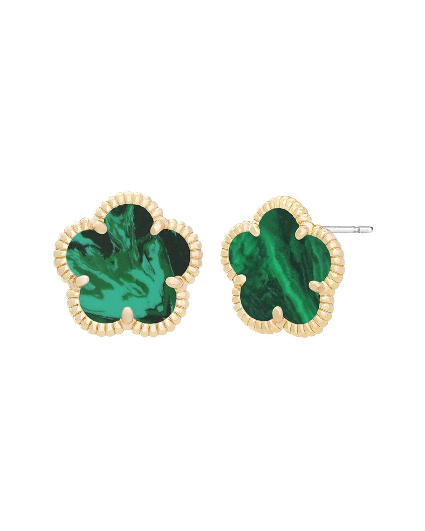 Jankuo Flower 14k Plated Synthetic Emerald Cz Stud Earrings In Green