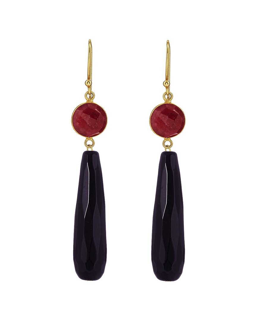 Liv Oliver 18k Plated Jade Hoop Earrings In Black