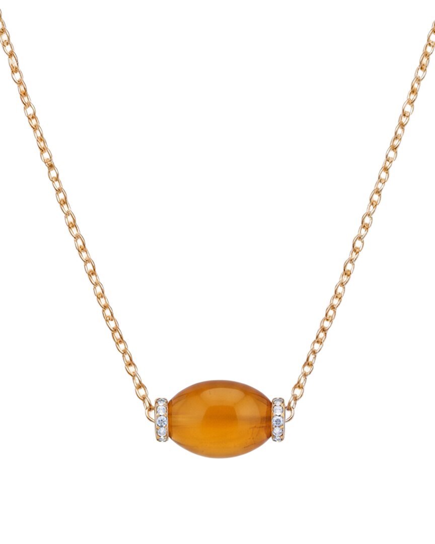 Liv Oliver 18k Plated 0.70 Ct. Tw. Tiger Eye Modern Cross Necklace In Gold