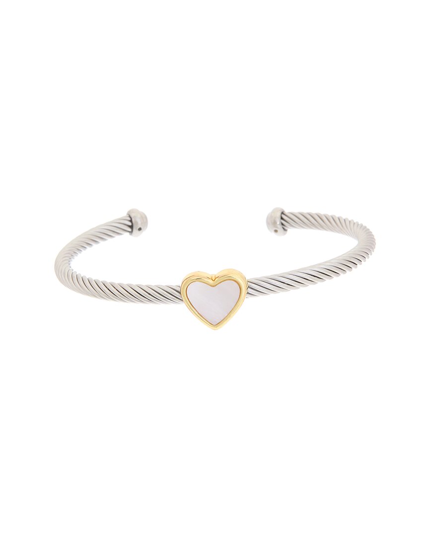 Juvell 18k Two-tone Plated Mother-of-pearl Heart Bangle Bracelet
